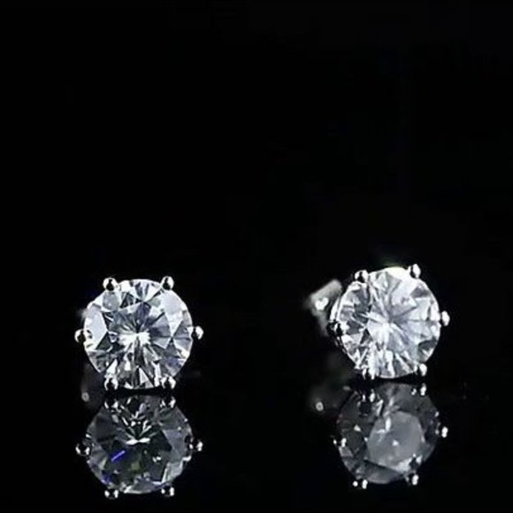 925 Solid Sterling Silver 2ct Diamond Womens Earrings Studs Authentic Stamped ct